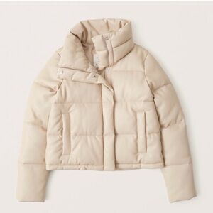 Abercrombie & Fitch Vegan Leather Puffer Jacket, Beige
